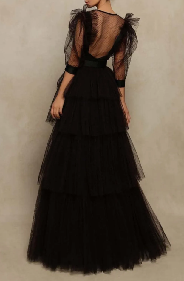 Tiered tulle gown with velvet trim – Giorgina