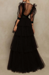 Tiered tulle gown with velvet trim – Giorgina