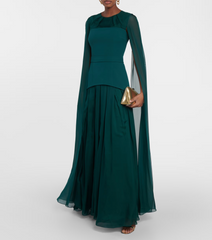 Chiffon cape gown with layered skirt – Nirmen
