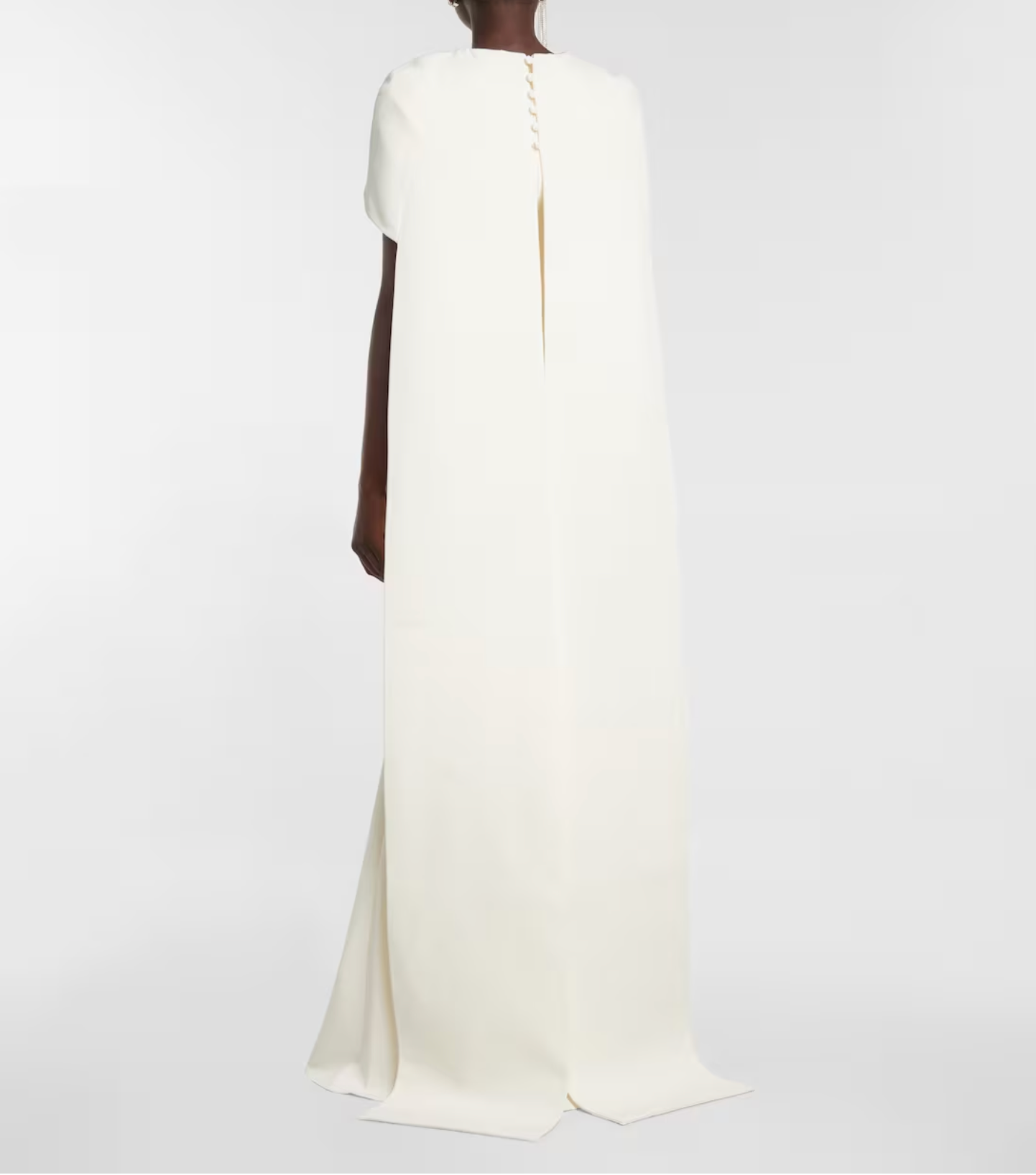 cape-back column gown with embellished neckline – Genaa