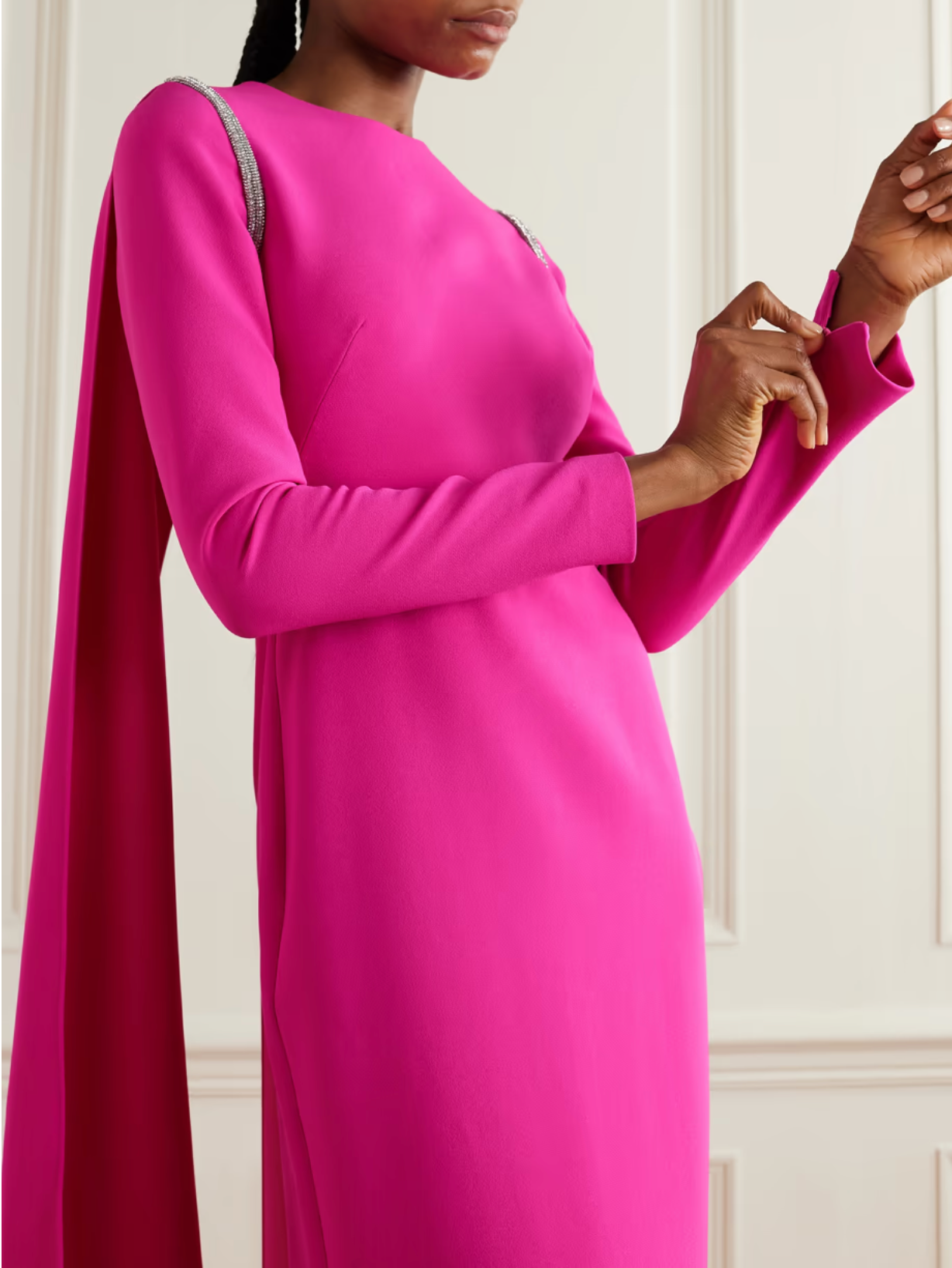 crystal-trimmed cape-back gown – Joriee