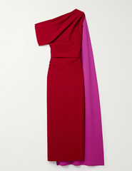 Red shoulder off dress with side cape - ROLOH