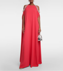 embellished cold-shoulder cape gown – Joriey