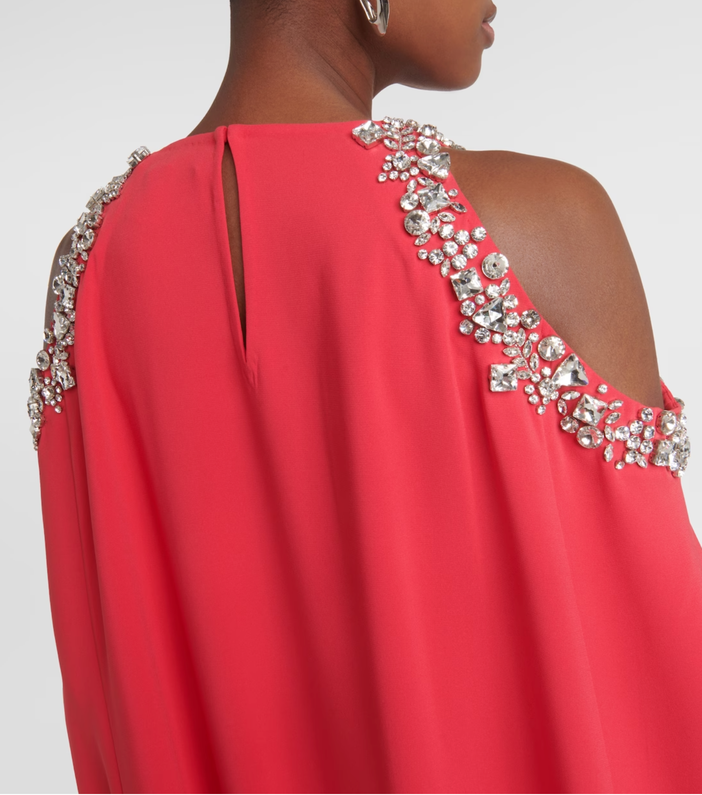 embellished cold-shoulder cape gown – Joriey