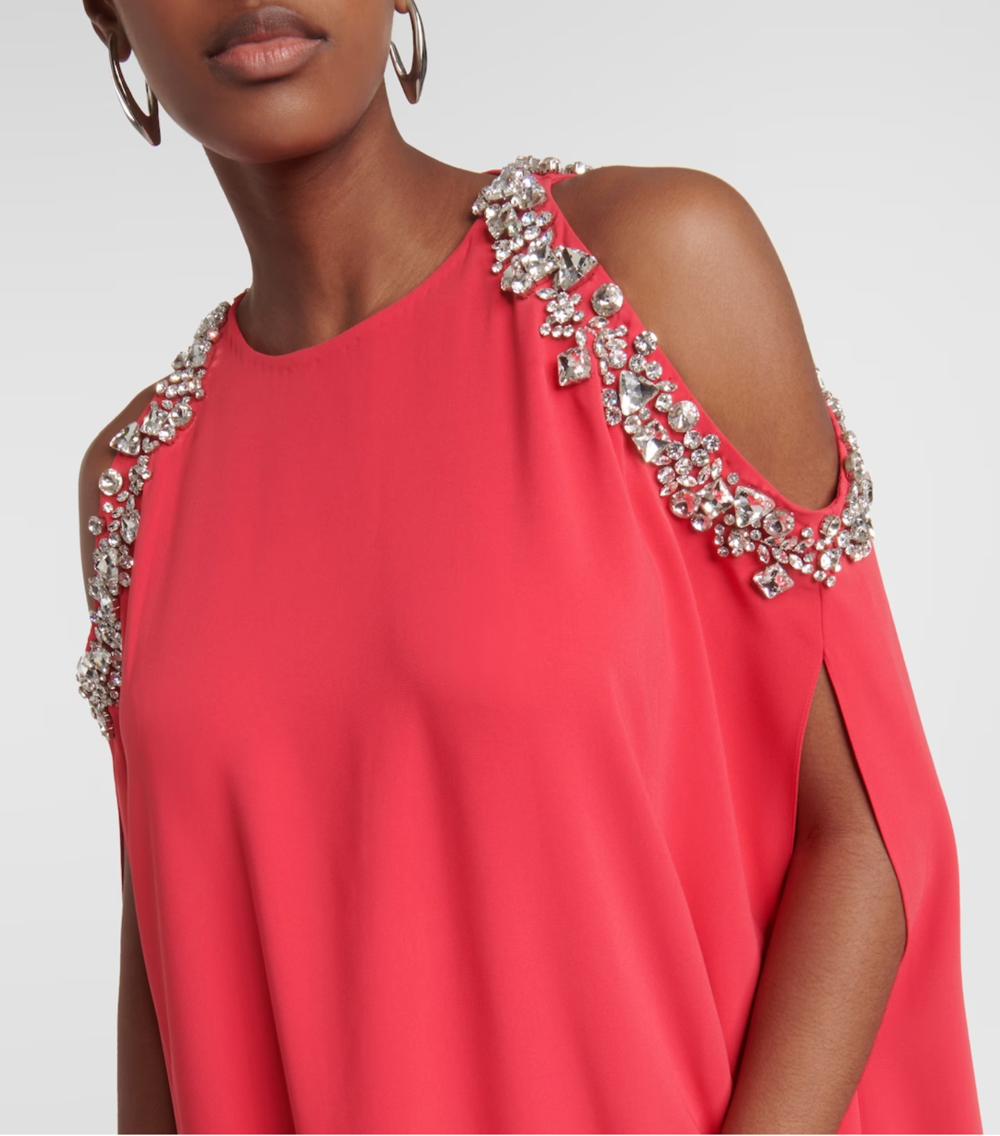 embellished cold-shoulder cape gown – Joriey