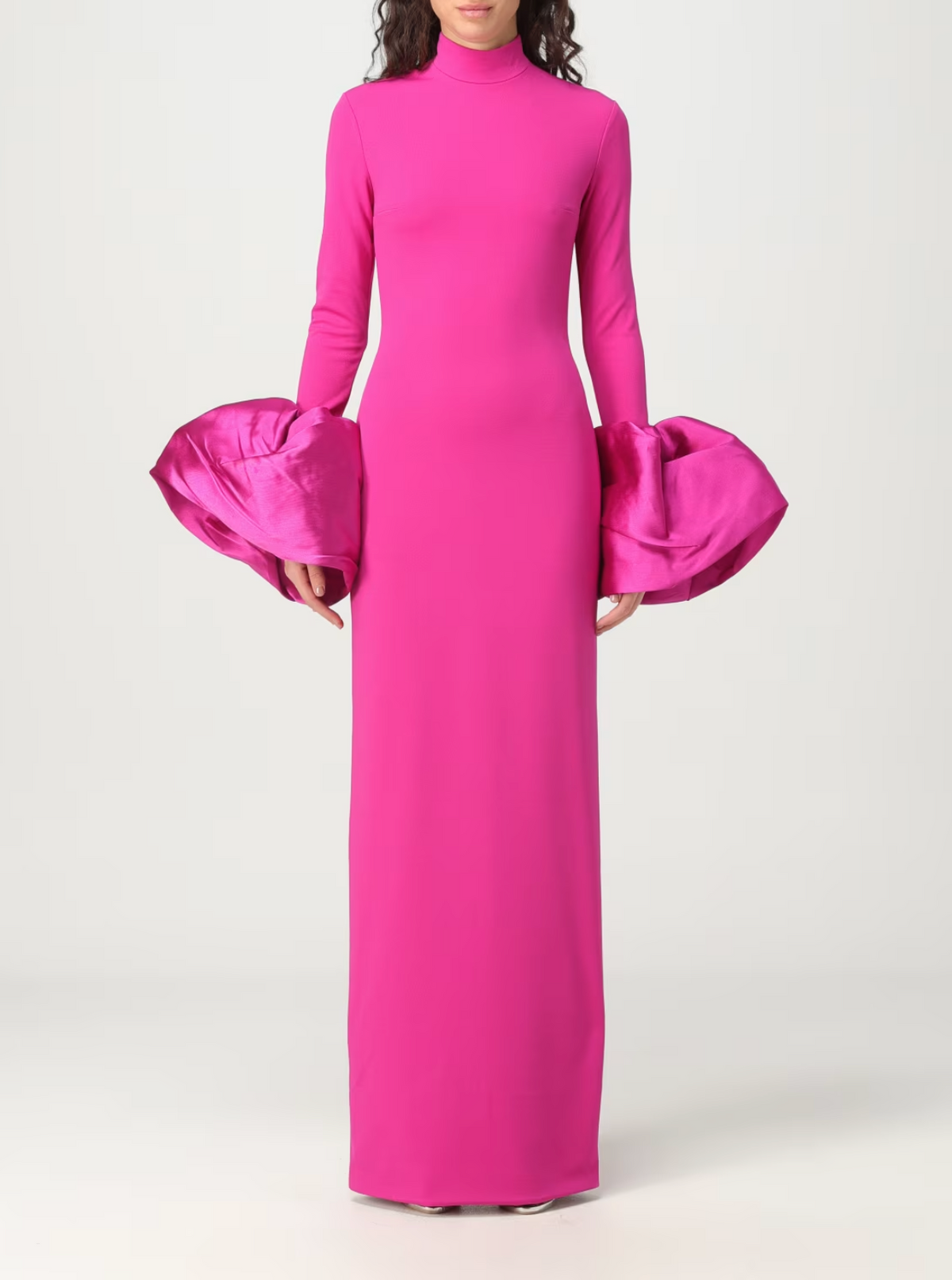 long-sleeve column dress with sculpted satin cuffs - Josmien