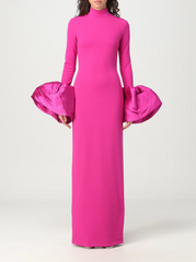 long-sleeve column dress with sculpted satin cuffs - Josmien