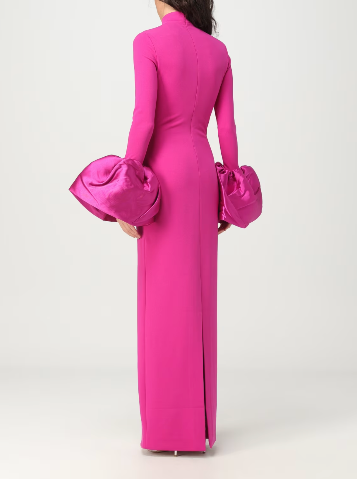 long-sleeve column dress with sculpted satin cuffs - Josmien