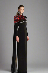 one-shoulder embellished column gown with sequin motif – REVAKTO