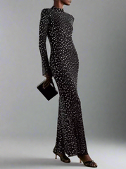 long-sleeve sequin-speckled column gown – Joran