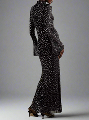 long-sleeve sequin-speckled column gown – Joran