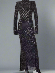 long-sleeve sequin-speckled column gown – Joran