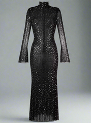 long-sleeve sequin-speckled column gown – Joran