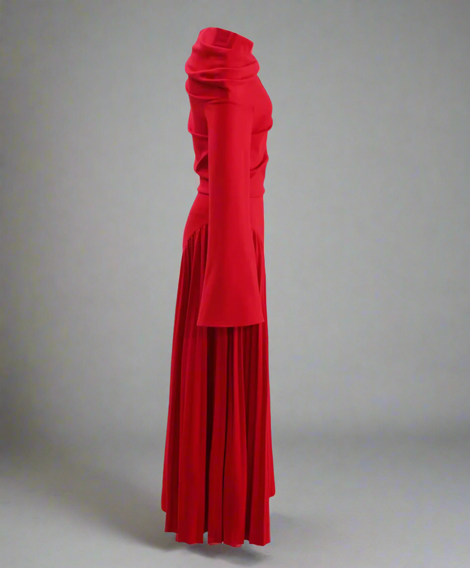 off-shoulder pleated slit gown – Rovon
