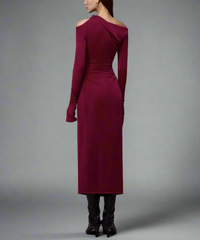 asymmetric off-shoulder draped midi dress – Degah