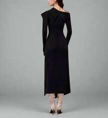 asymmetric off-shoulder draped midi dress – Degah