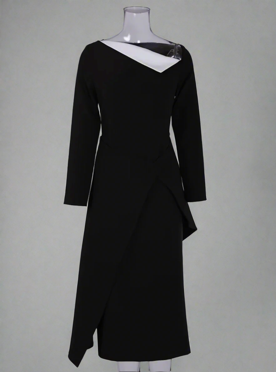 asymmetric color-block midi dress – Salenah