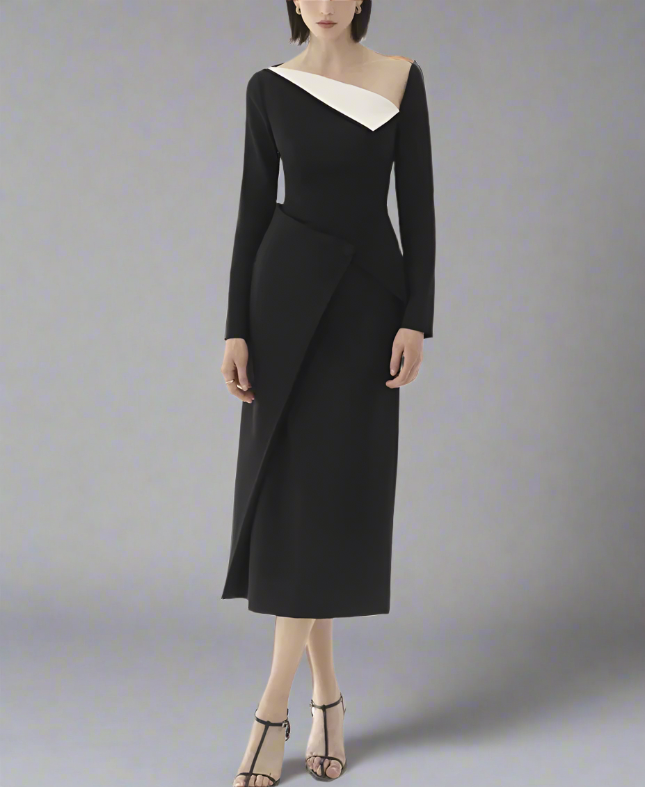asymmetric color-block midi dress – Salenah