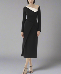 asymmetric color-block midi dress – Salenah