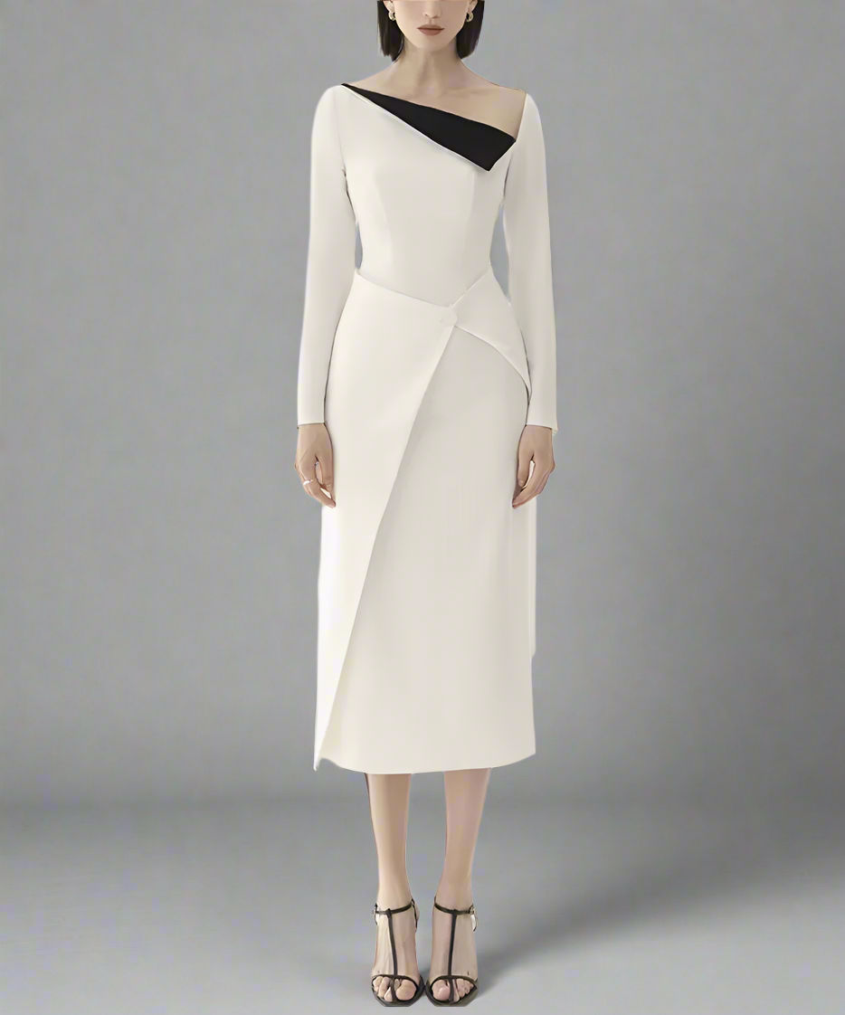 asymmetric color-block midi dress – Salenah