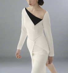 asymmetric color-block midi dress – Salenah