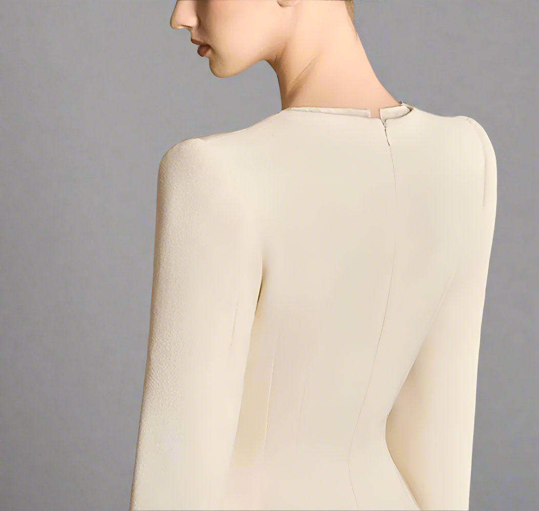 slit-sleeve contrast-panel midi dress – Jolven