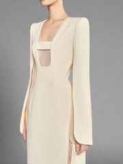 slit-sleeve contrast-panel midi dress – Jolven