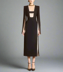 slit-sleeve contrast-panel midi dress – Jolven