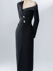 off-shoulder textured blazer dress – Jomanh