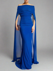 off-shoulder draped cape gown – Noral