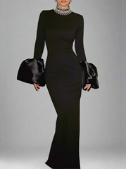long sleeve column dress with voluminous satin cuffs – Joles