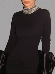 long sleeve column dress with voluminous satin cuffs – Joles