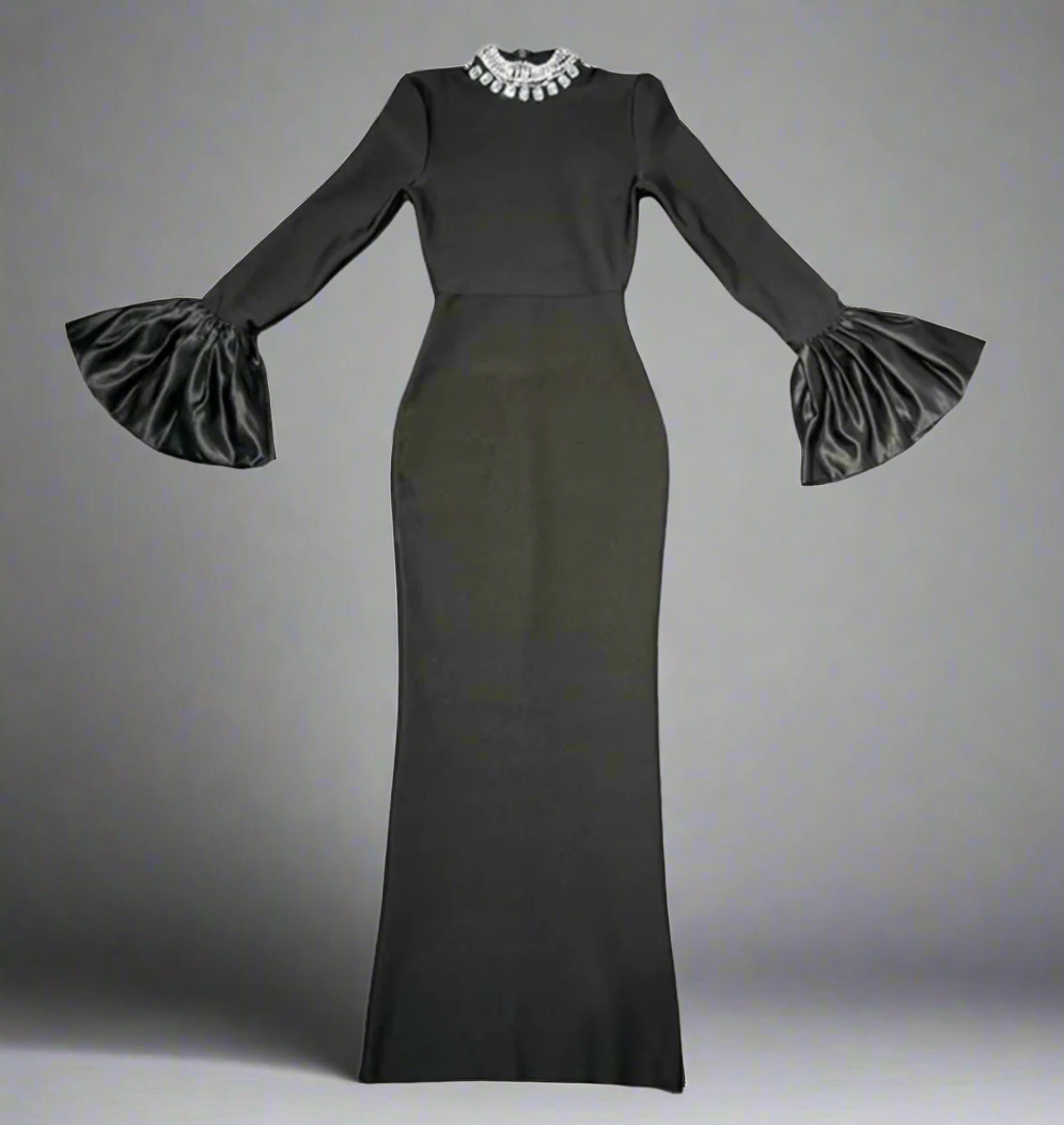 long sleeve column dress with voluminous satin cuffs – Joles
