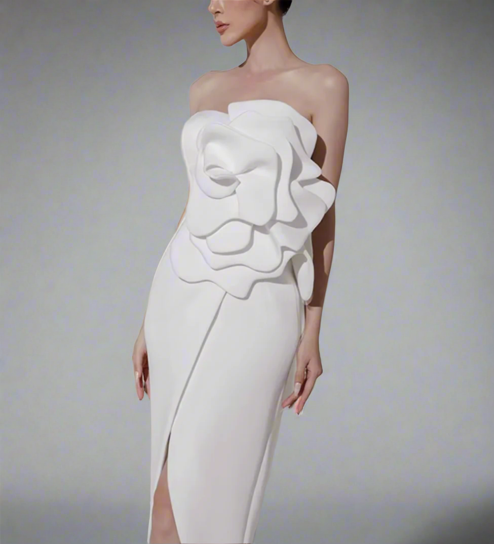 strapless floral appliqué midi dress – IMogah
