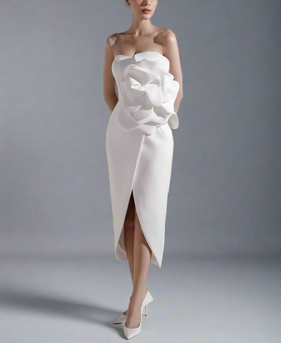 strapless floral appliqué midi dress – IMogah