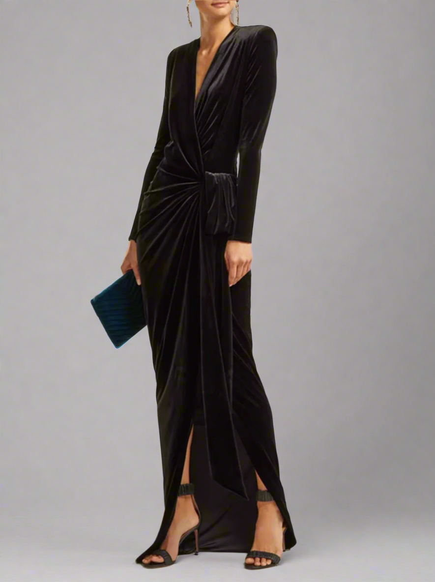 velvet wrap-front gown with side tie – Yolas