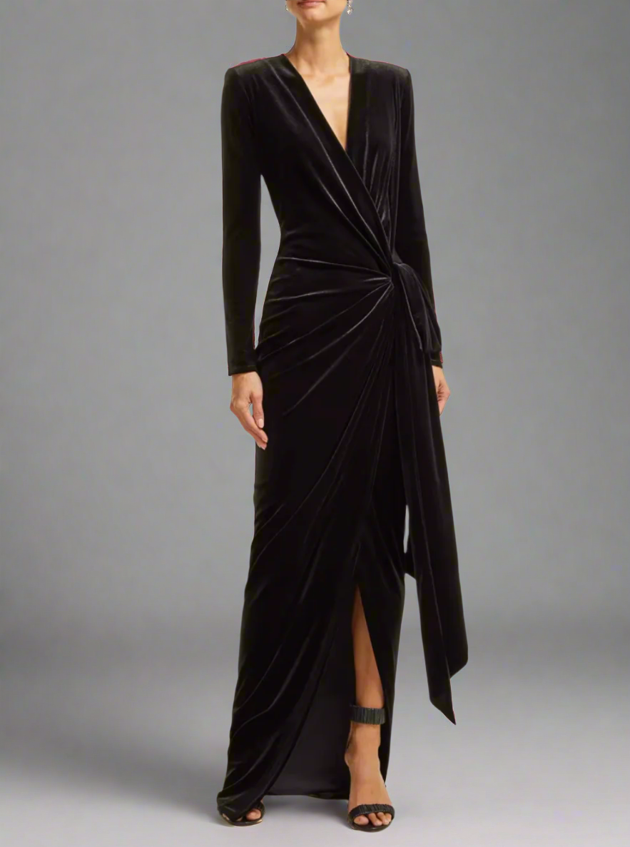 velvet wrap-front gown with side tie – Yolas