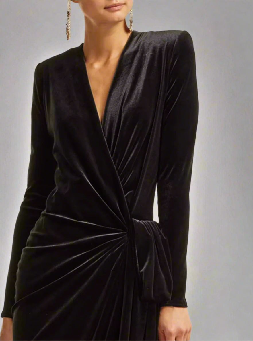 velvet wrap-front gown with side tie – Yolas