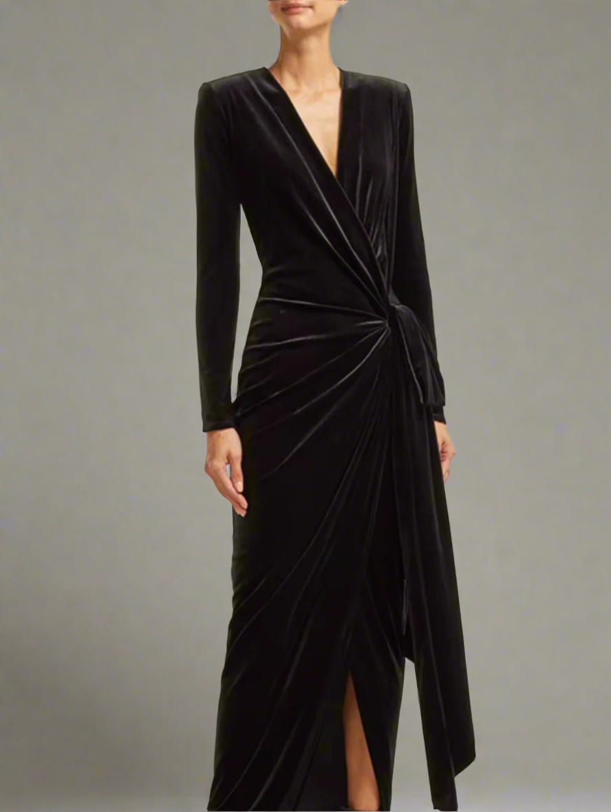 velvet wrap-front gown with side tie – Yolas