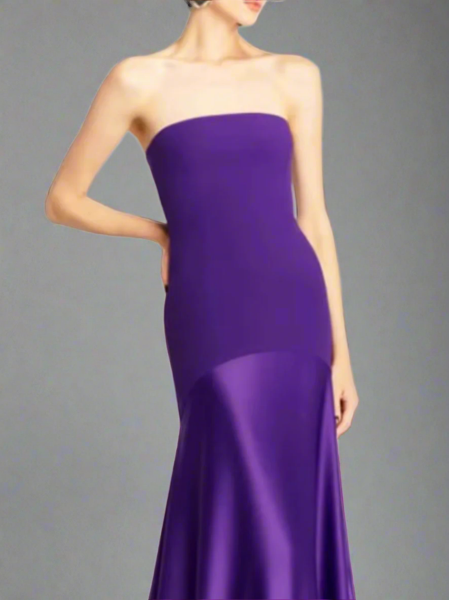 strapless satin flared gown – Folena