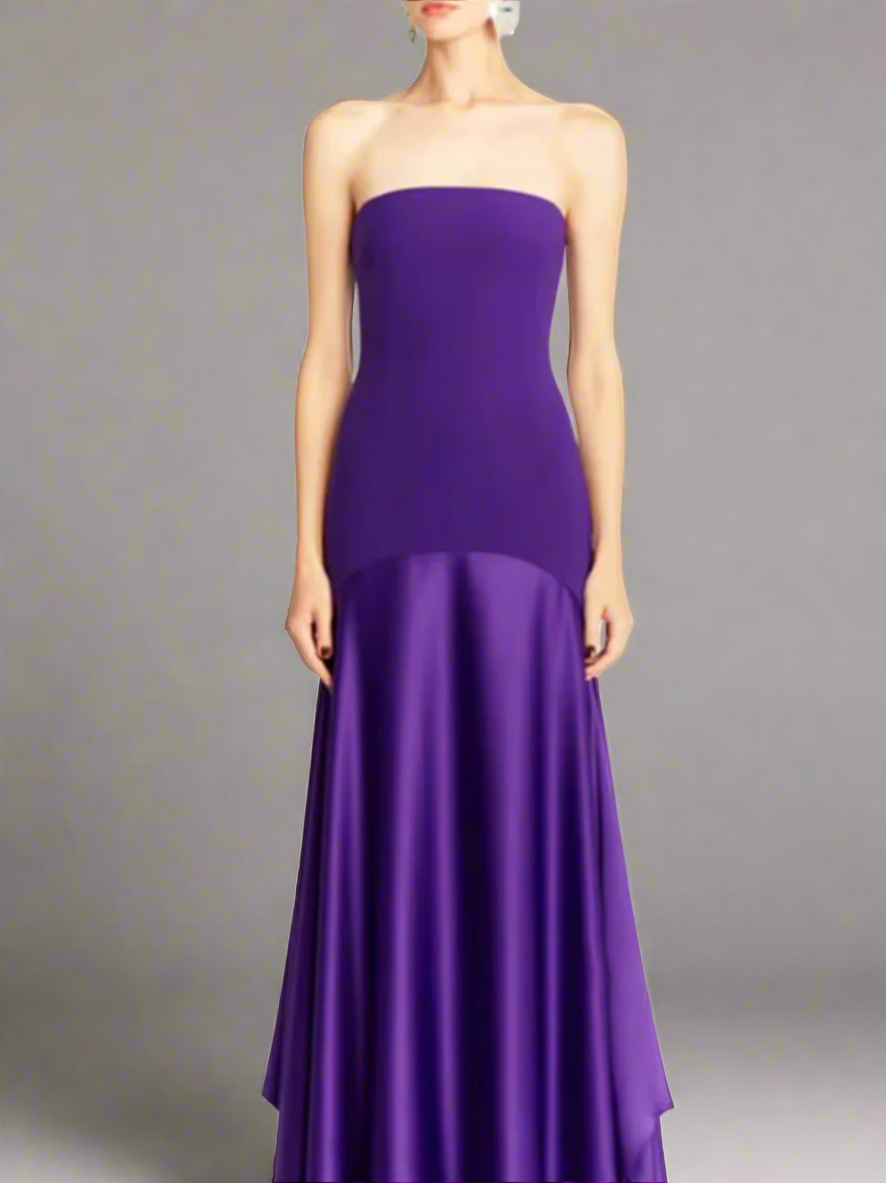 strapless satin flared gown – Folena