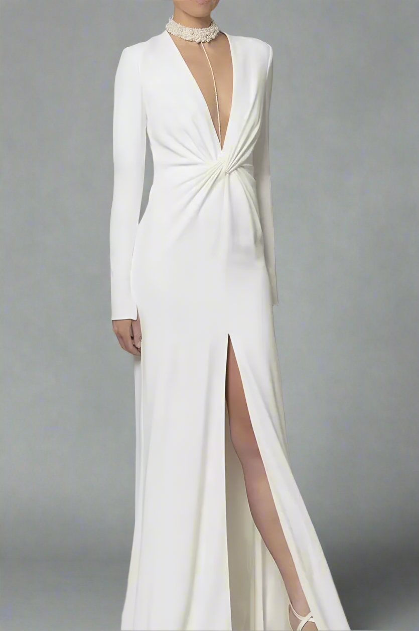plunging neckline gown with front slit – Tolja