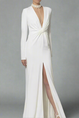 plunging neckline gown with front slit – Tolja