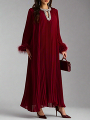 pleated gown with feather cuffs – Daren