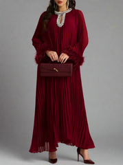pleated gown with feather cuffs – Daren