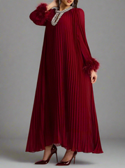 pleated gown with feather cuffs – Daren