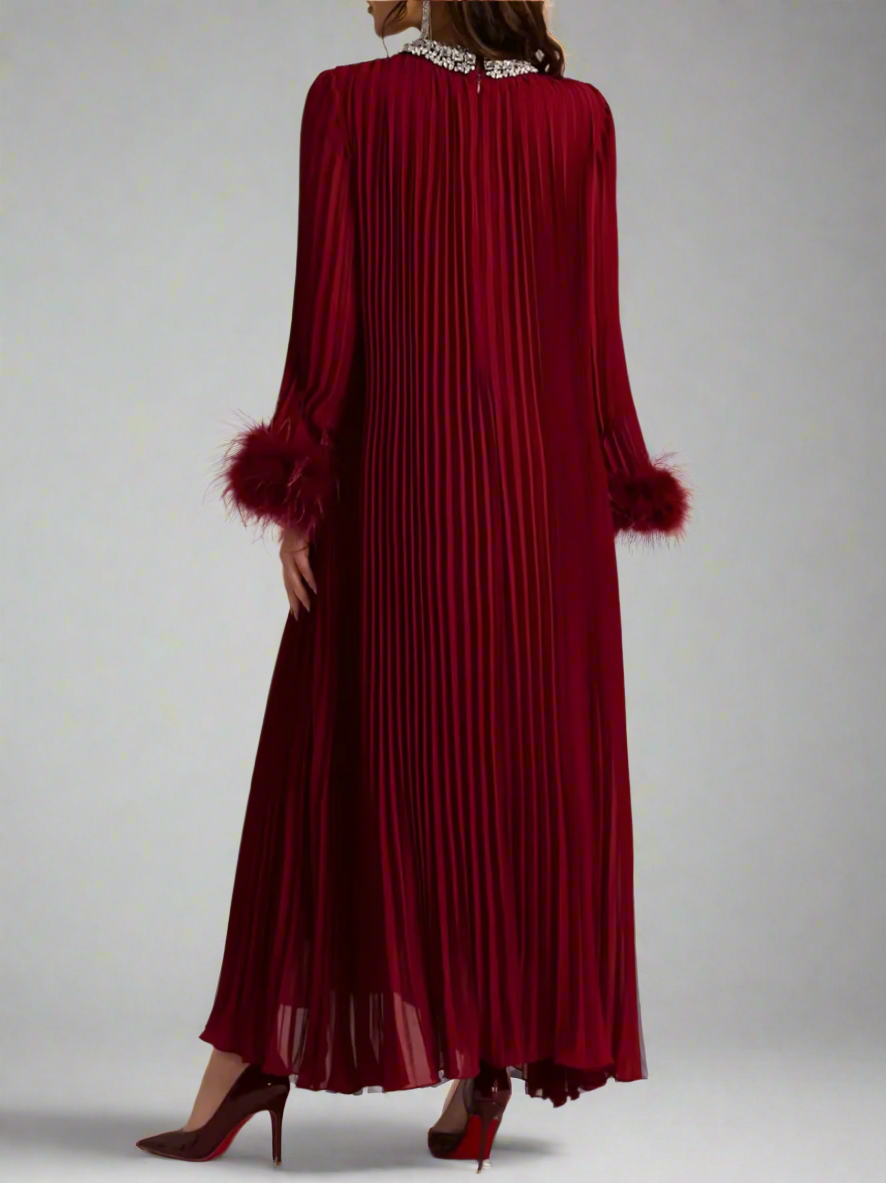 pleated gown with feather cuffs – Daren