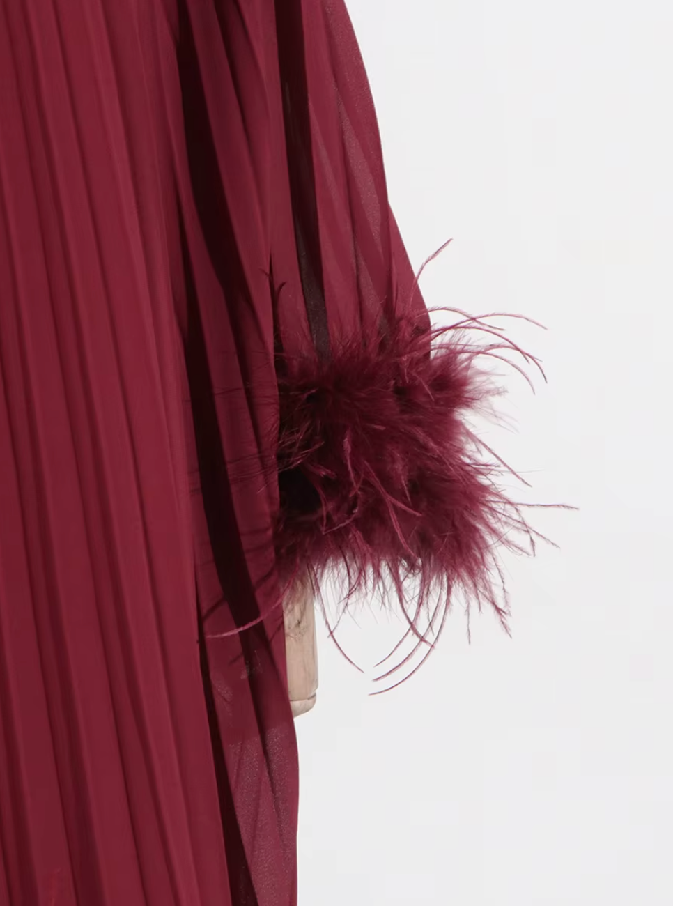 pleated gown with feather cuffs – Daren