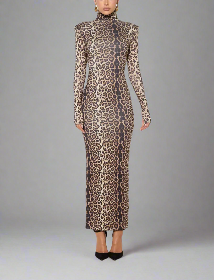 high-neck leopard print bodycon dress – Jolanh
