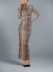 high-neck leopard print bodycon dress – Jolanh